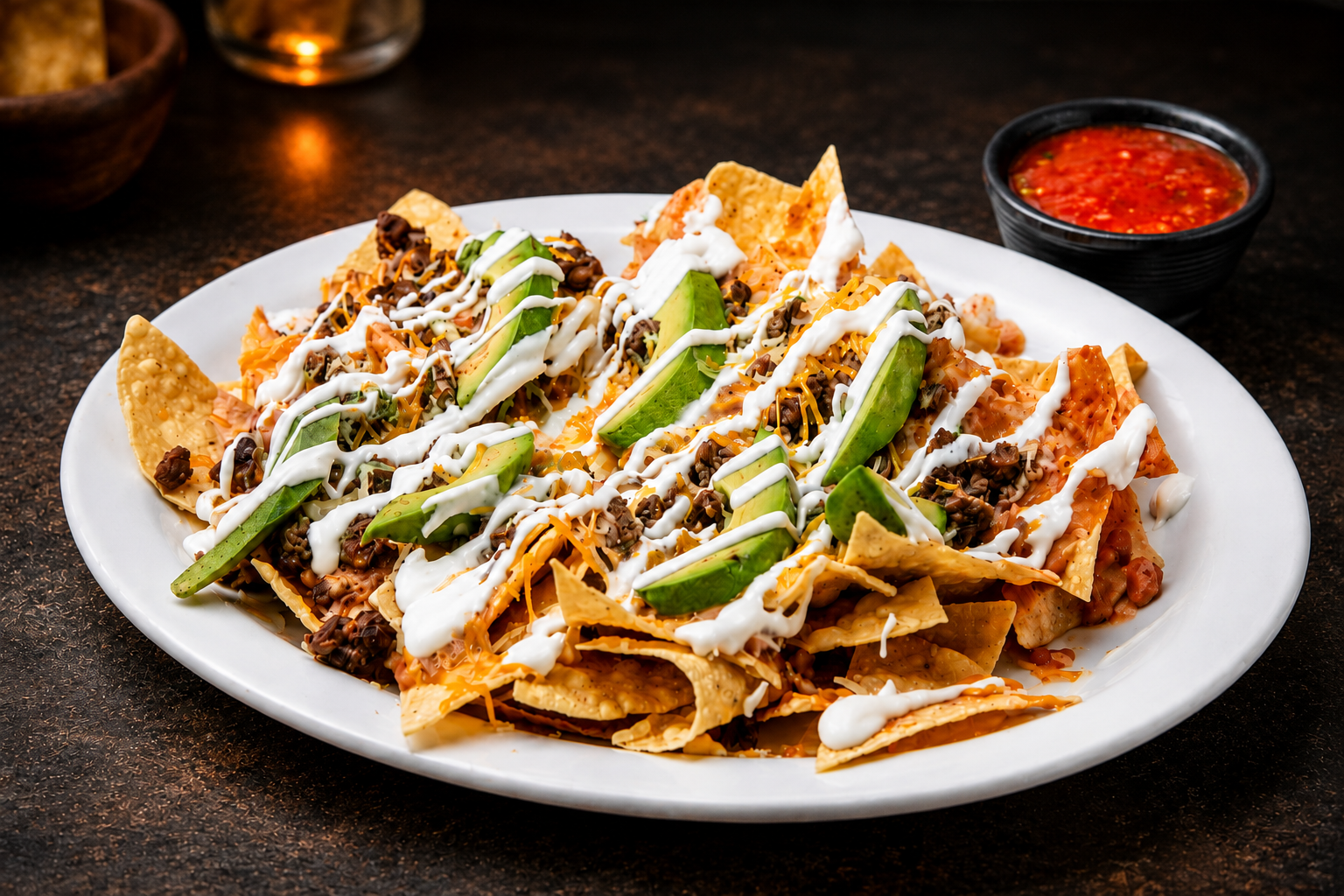 Shareable appetizer platter with fresh sauces